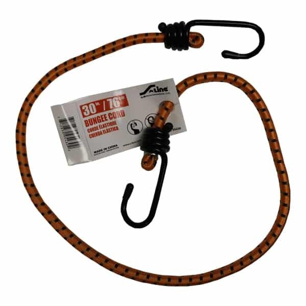 BUNGEE CORD, STANDARD, 30" W/VINYL COATED HOOKS W/TIP COVERS (ORANGE/BLACK)