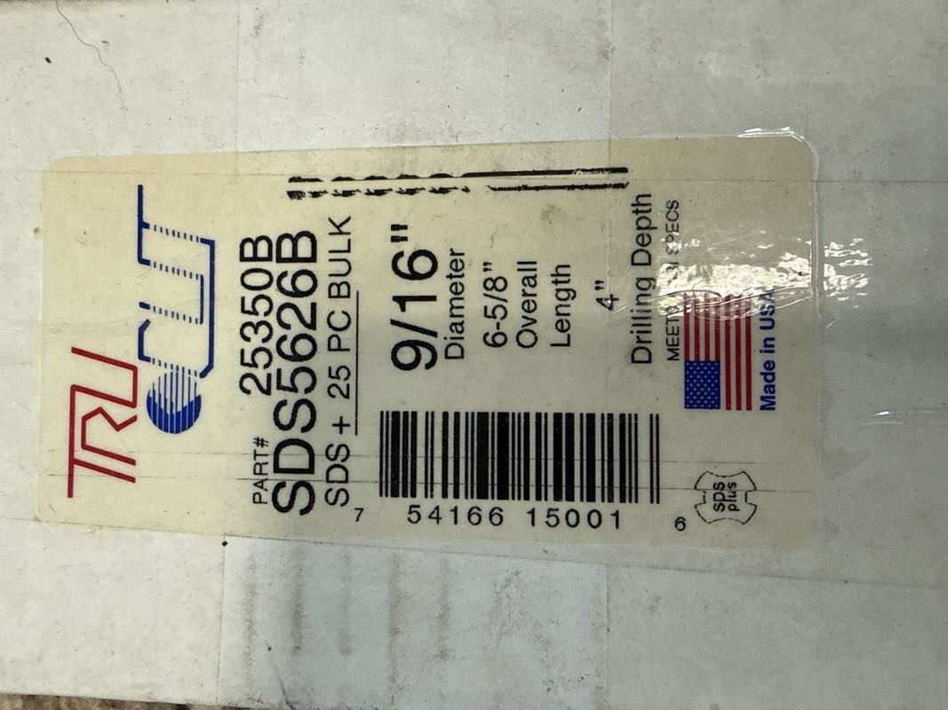 9/16” X 6” SDS PLUS MASONRY BIT - TRU CUT