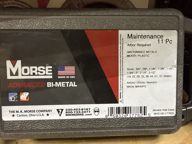 11PC MAINTENANCE HOLE SAW KIT - MORSE 
3/4”-2-1/2”