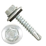 #10-16 X 1 SELF-DRILLING SCREWS, 5/16" IHWH UNSLOTTED, SEALING WASHER (EPDM), #3 DRILL POINT, STEEL ZINC PLATED