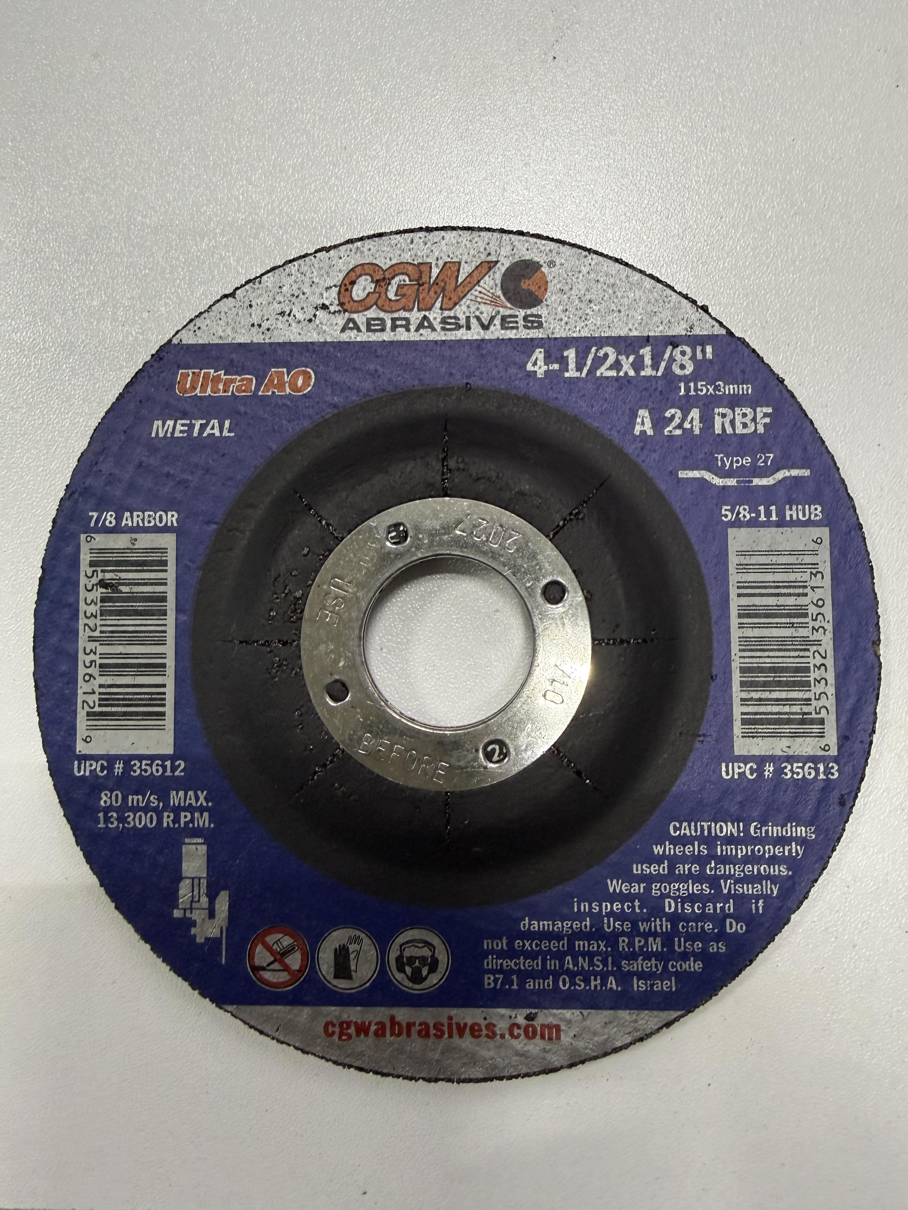 4-1/2" X 1/8" X 7/8" GRINDING/CUT-OFF DISC - CGW