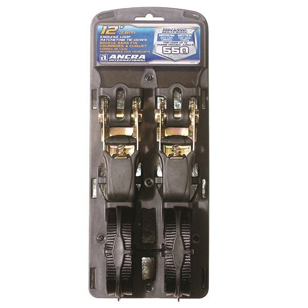 TIE-DOWN, RATCHET, ENDLESS LOOP, 1" X 12', NO HOOKS, 2PK