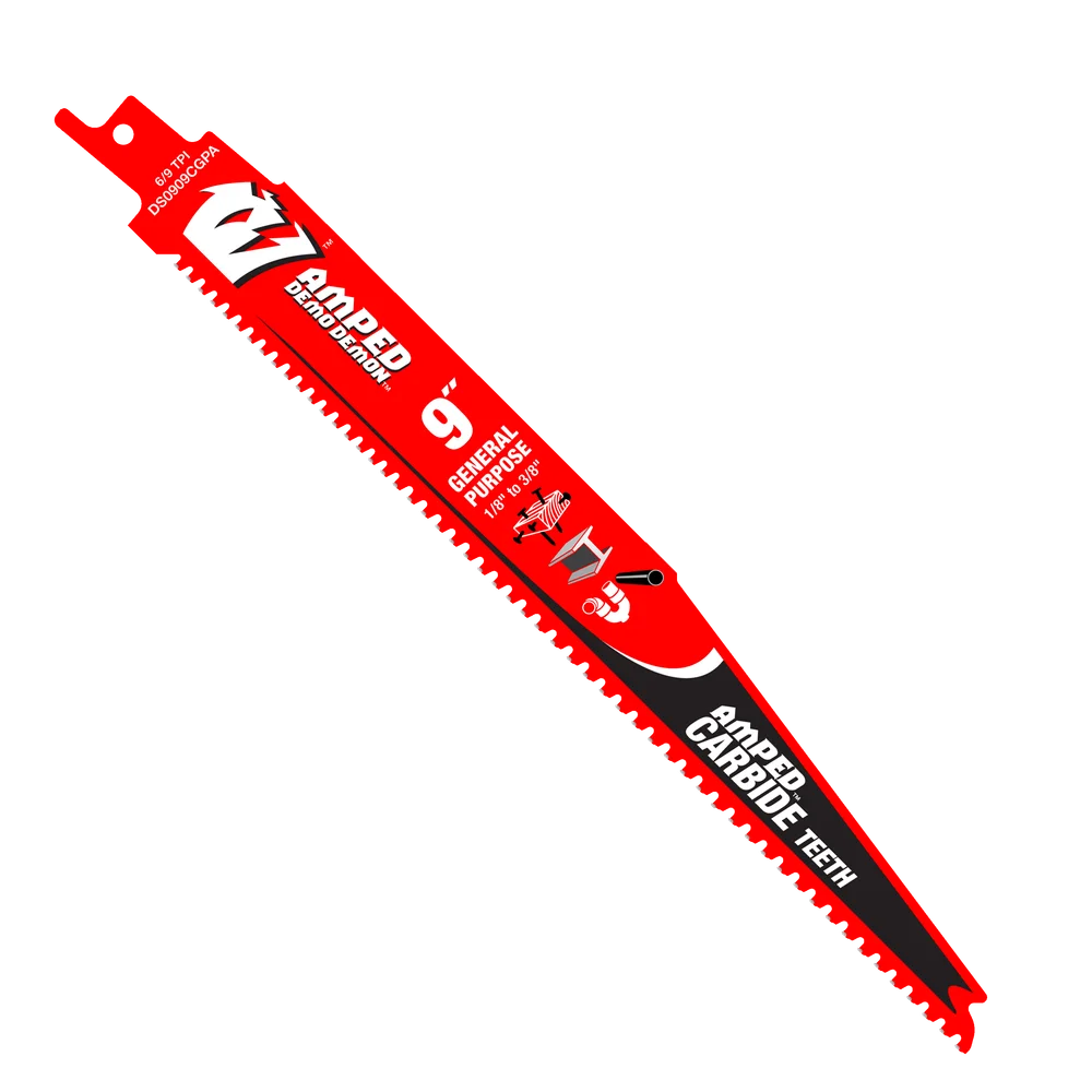 9" 6/9 TPI AMPED DEMO DEMON CARBIDE TEETH RECIP BLADES FOR GENERAL PURPOSE CUTS (3‑PK)