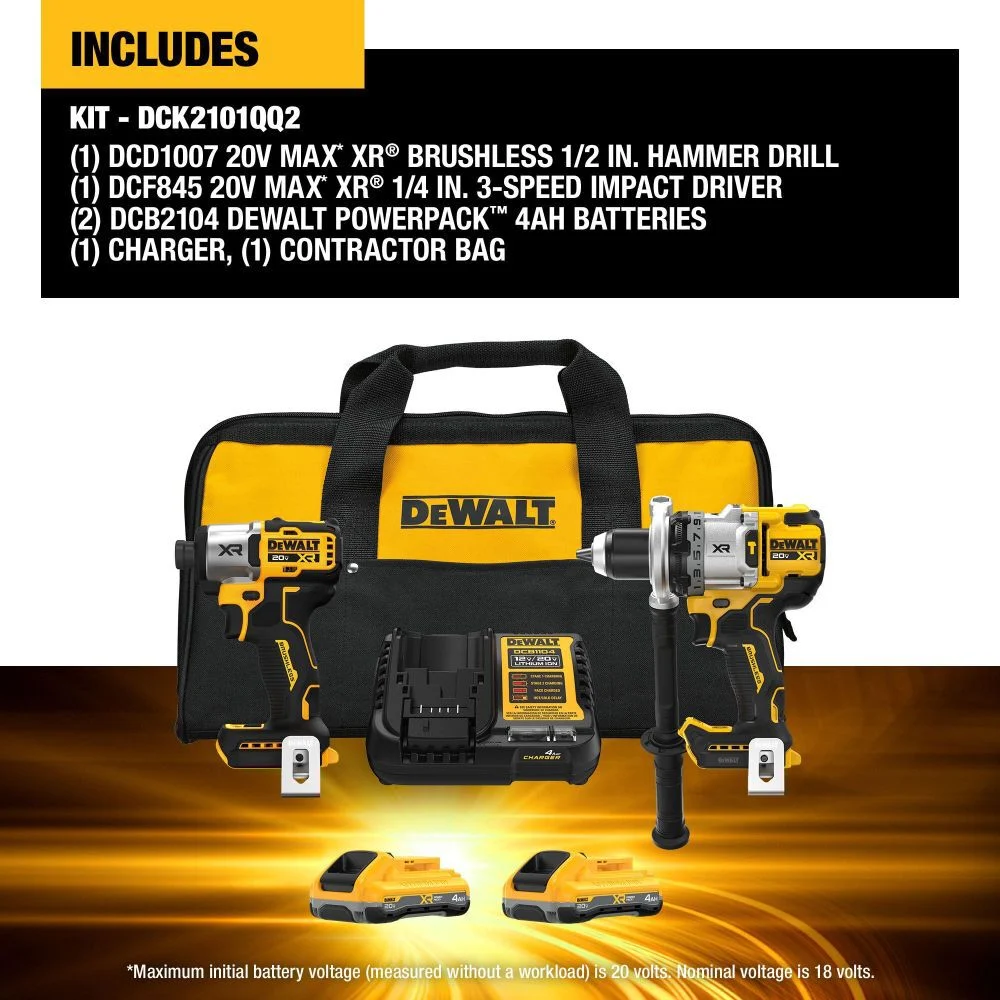 20V MAX XR 2-TOOL HAMMER/IMPACT COMBO KIT WITH 4.0 POWERPACK BATTERIES - DEWALT