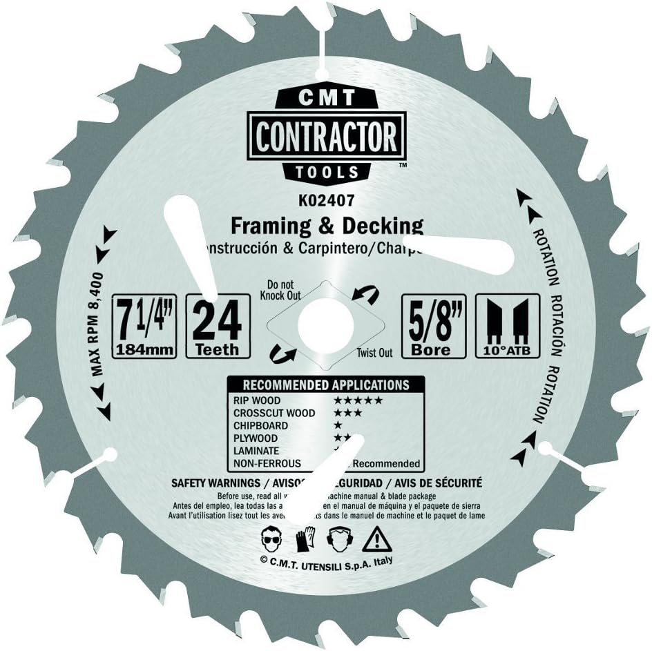 7-1/4 X 24T CARBIDE SAW BLADE - SILVER CMT