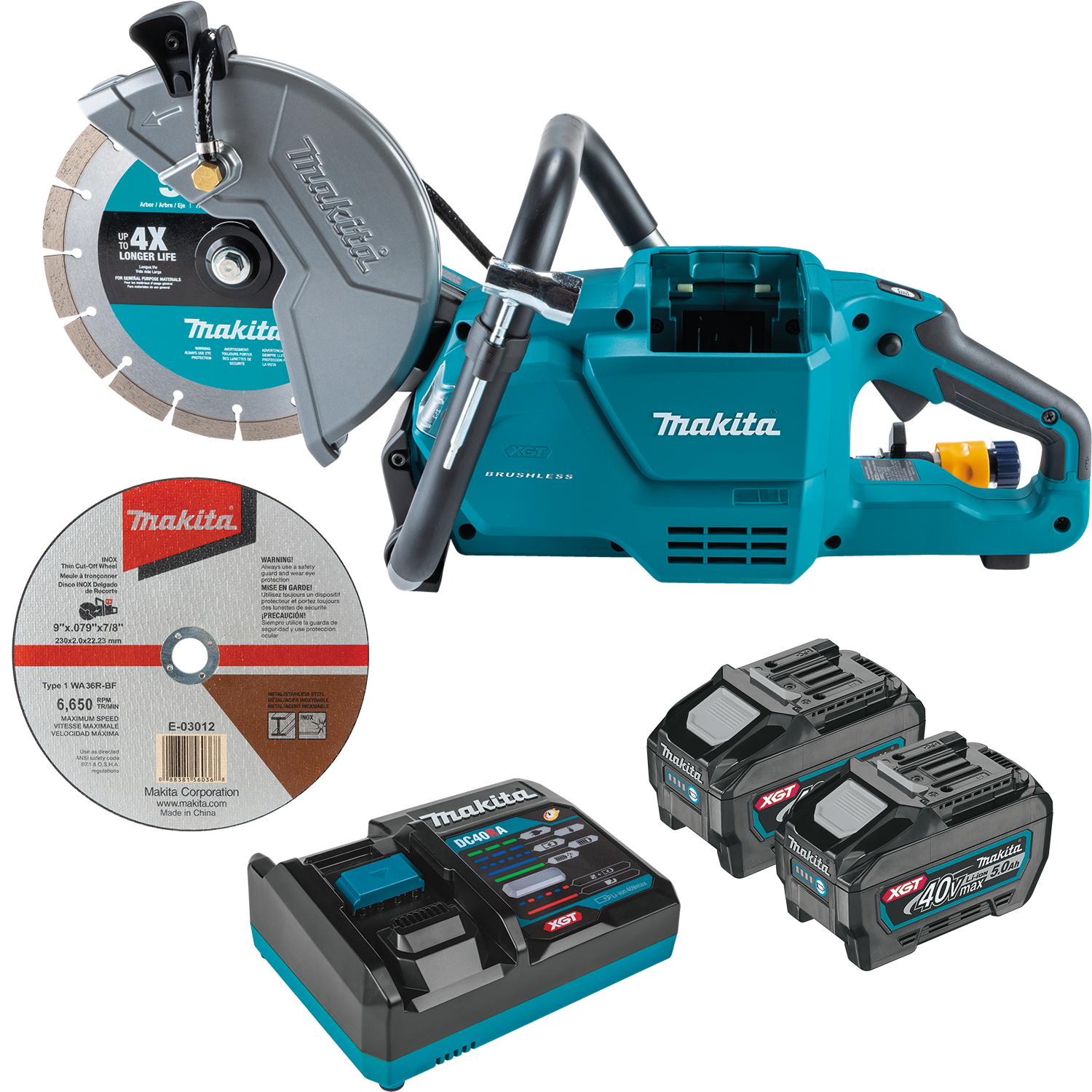 9" POWER CUTTER 40V MAX XGT BRUSHLESS CORDLESS KIT WITH AFT, ELECTRIC BRAKE (5.0 AH) - MAKITA