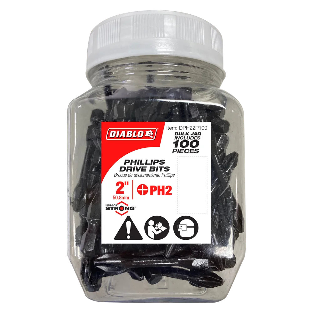 100PC #2 PHILLIPS, 2" SCREWDRIVER INSERT BITS- DIABLO