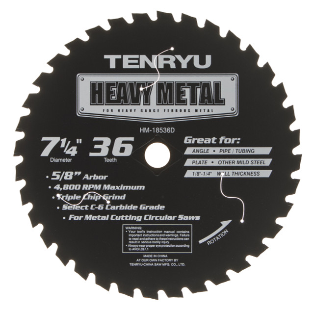 7-1/4" X 36T CARBIDE TIPPED METAL CUTTING SAW BLADE - TENRYU