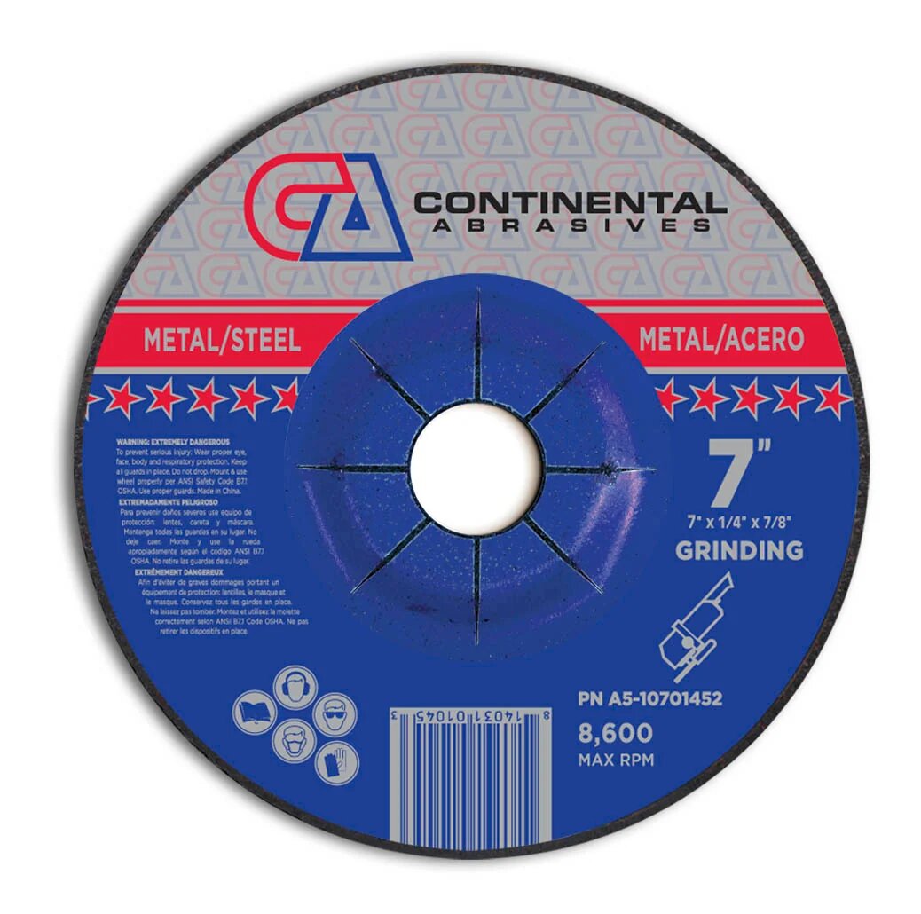 7" X 1/4" X 7/8" TYPE‑27 DEPRESSED CENTER GRINDING WHEEL – CONTINENTAL ABRASIVES