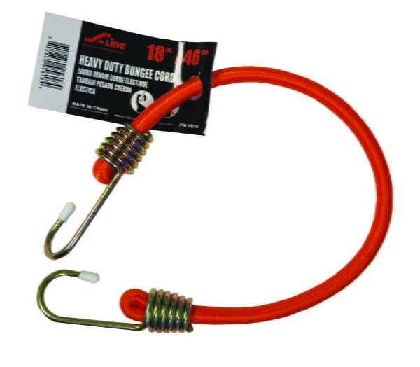 BUNGEE CORD, HEAVY DUTY, 18" W/DICHROMATE STEEL HOOKS W/TIP COVERS (ORANGE)
