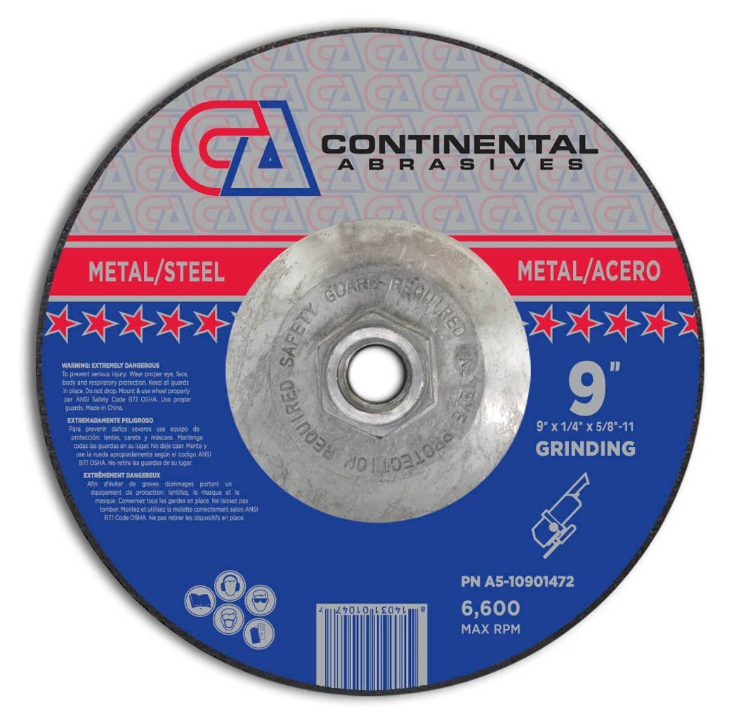 9" X 1/4" X 5/8"-11 T27 DEPRESSED CENTER ALUMINUM OXIDE GRINDING WHEEL