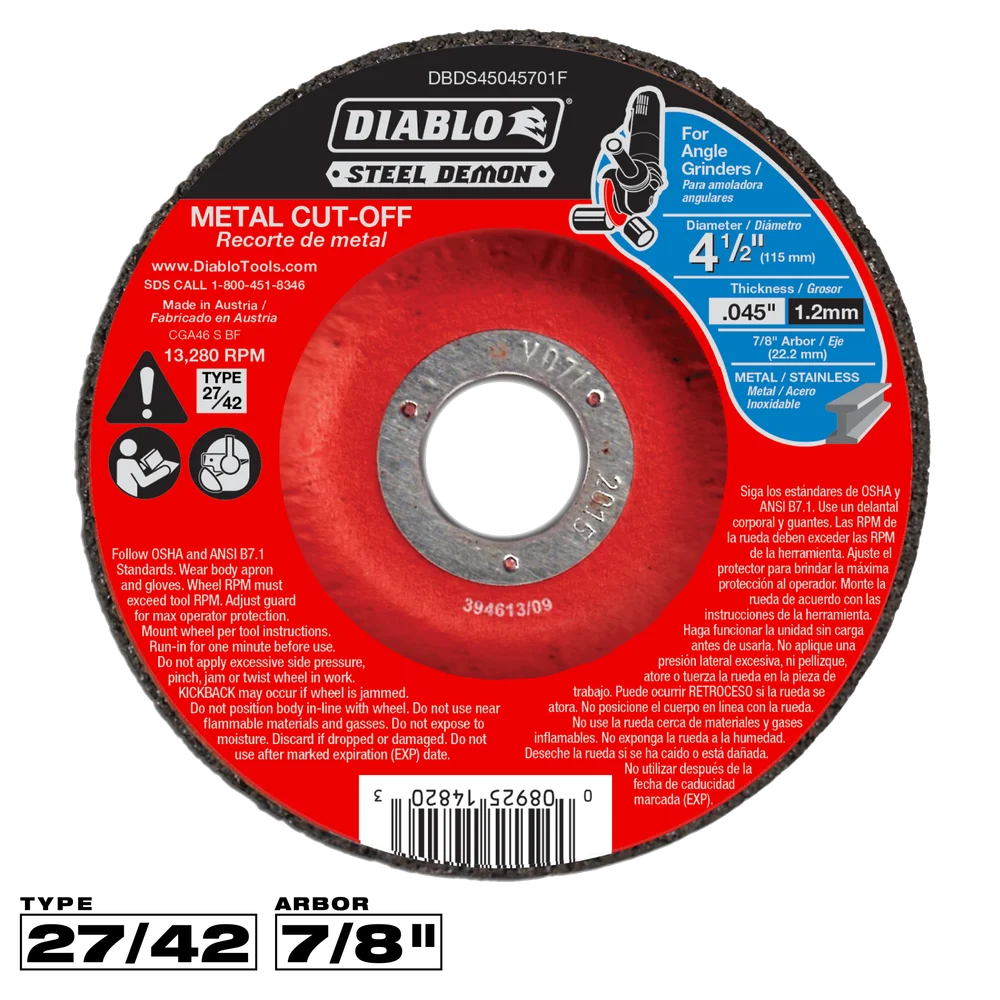 4-1/2" TYPE 27 STEEL DEMON METAL CUT OFF WHEEL  - DIABLO