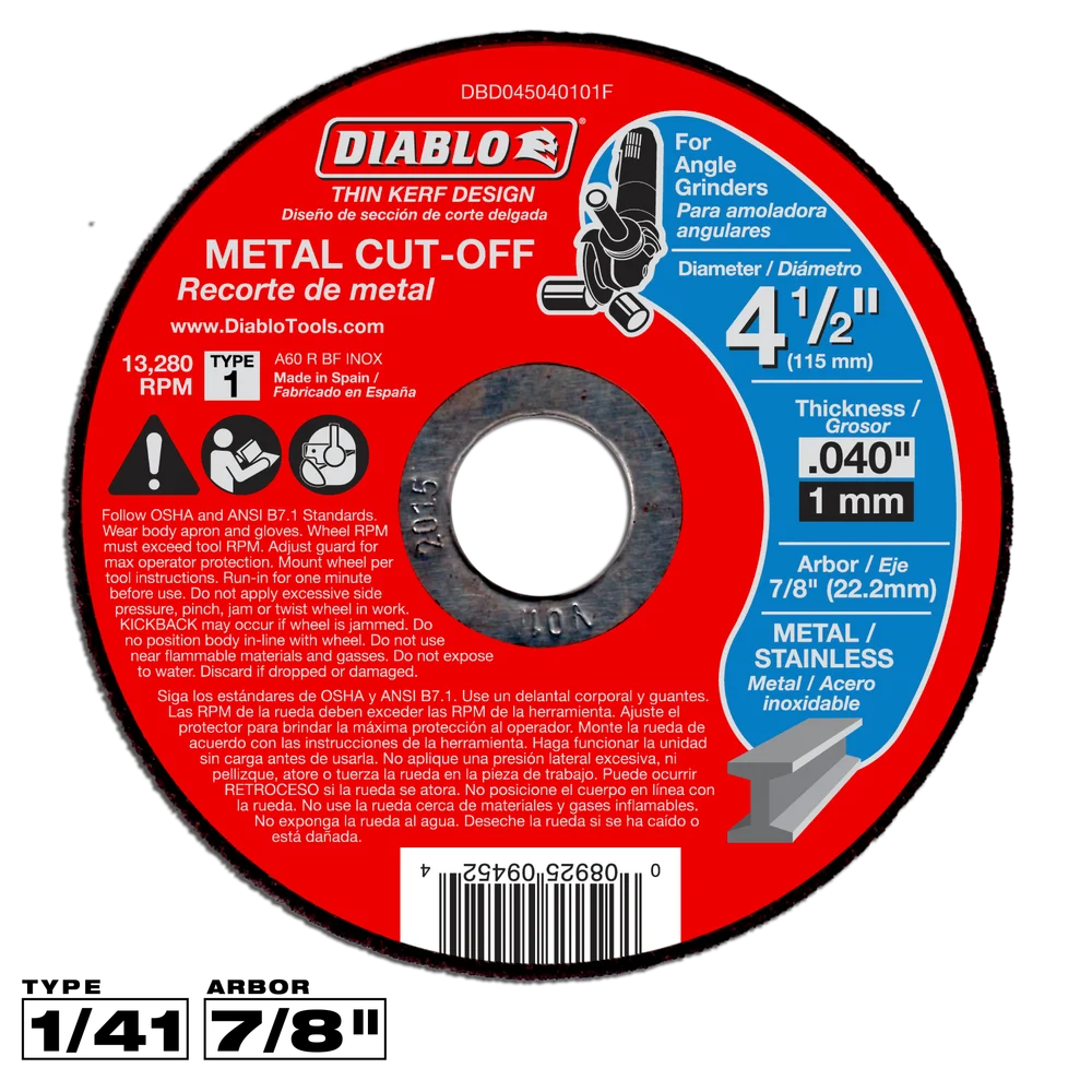 4-1/2" X .040" X 7/8" METAL CUT-OFF WHEEL- DIABLO