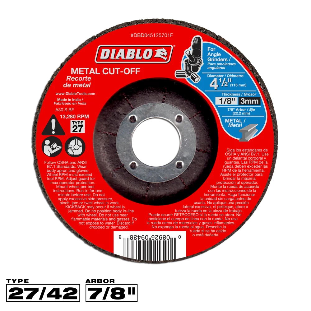 4-1/2" TYPE 27 METAL CUT-OFF WHEEL- DIABLO