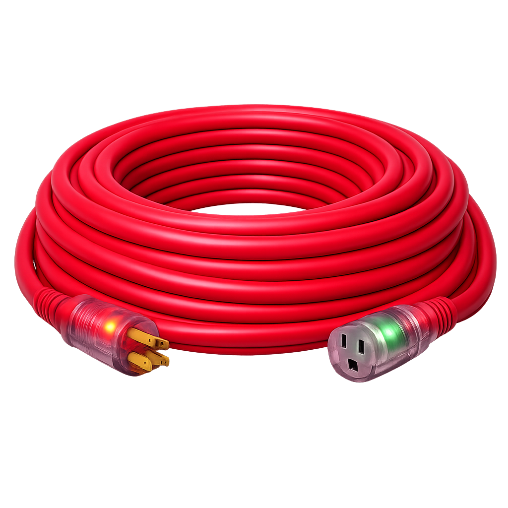 12 GAUGE SJTW EXTENSION CORD, WITH LIGHTED END- 25" RED