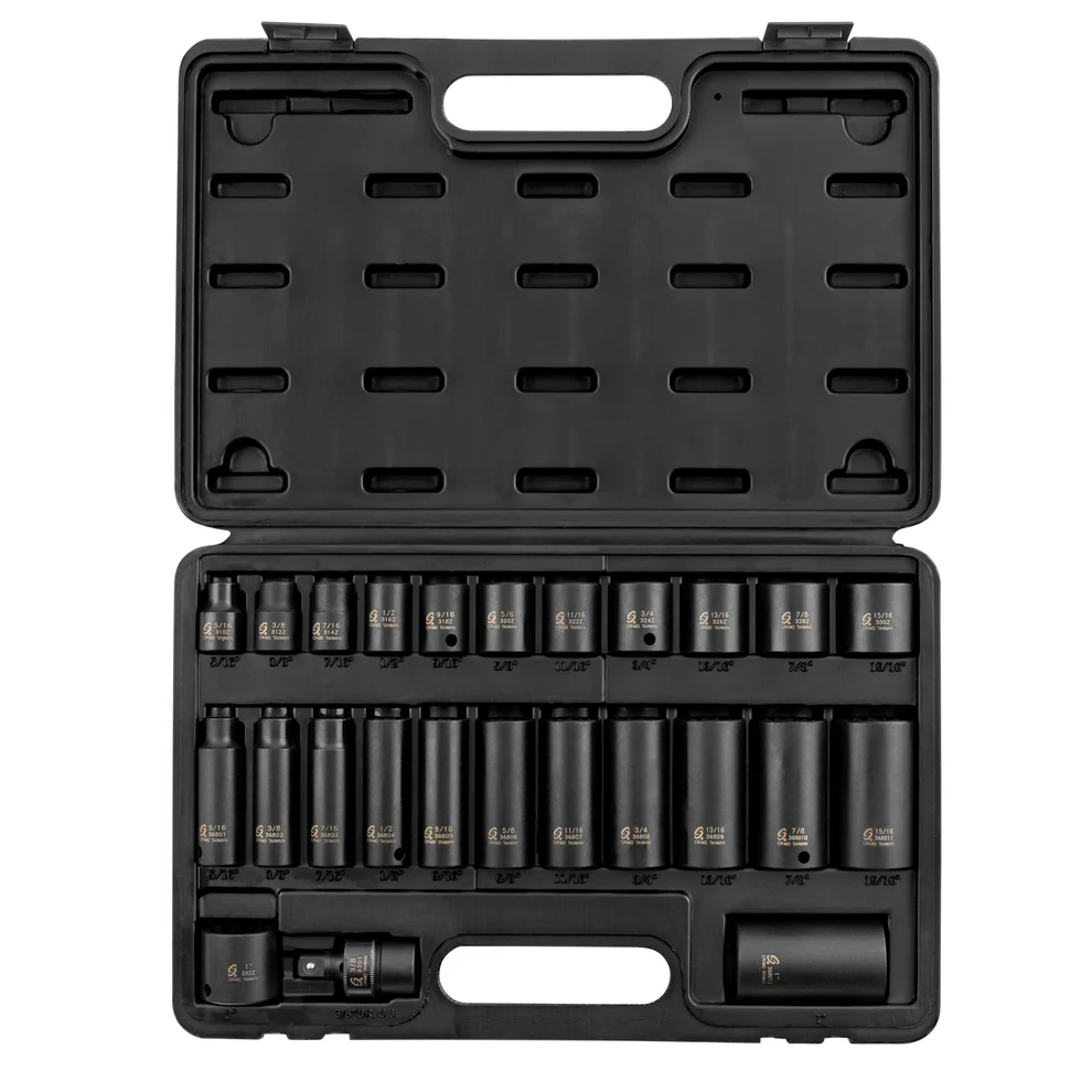 3/8” DRIVE 25PC 5/16”-1” 12 POINT MASTER IMPACT SOCKET SET - SUNEX
