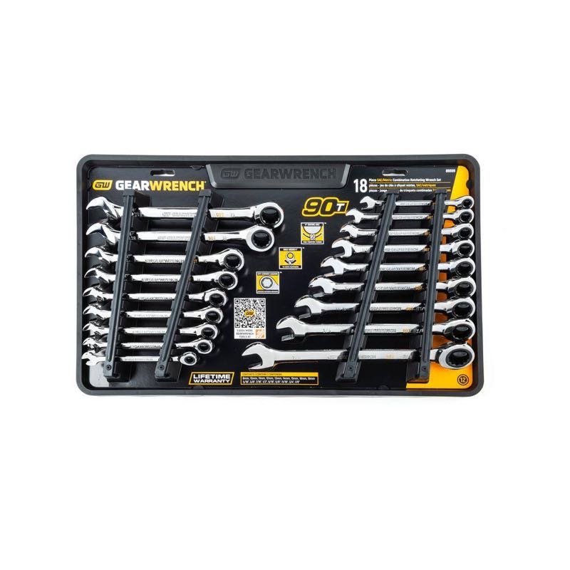 18PC SAE/METRIC 90T COMBINATION RATCHETING WRENCH SET - GEARWRENCH