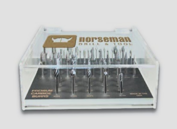 48‑PIECE PREMIUM CARBIDE DOUBLE‑CUT & ALUMA‑CUT BURR DISPLAY SET (1/8" & 1/4" SHANKS) - NORESMAN
