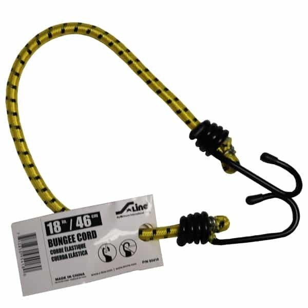 BUNGEE CORD, STANDARD, 18" W/VINYL COATED HOOKS W/TIP COVERS (YELLOW/BLACK)
