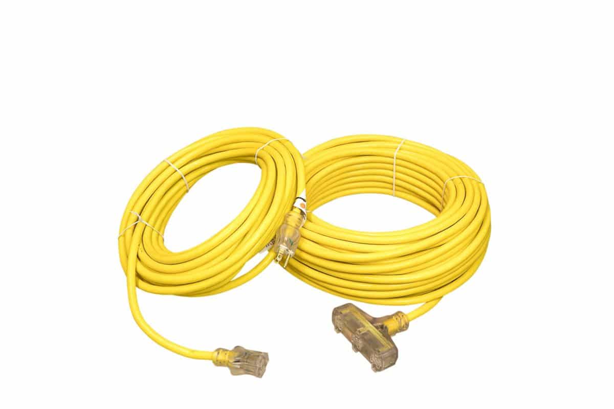 CORD - 12 GAUGE SJTW EXTENSION CORD WITH LIGHTED END - 50 ' - TRIPLE TAP - YELLOW - CUSTOMIZED