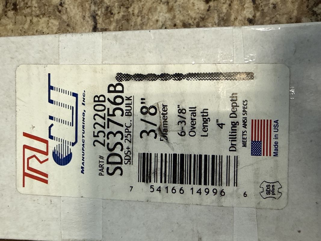 3/8” X 6” SDS PLUS MASONRY BIT - TRU CUT