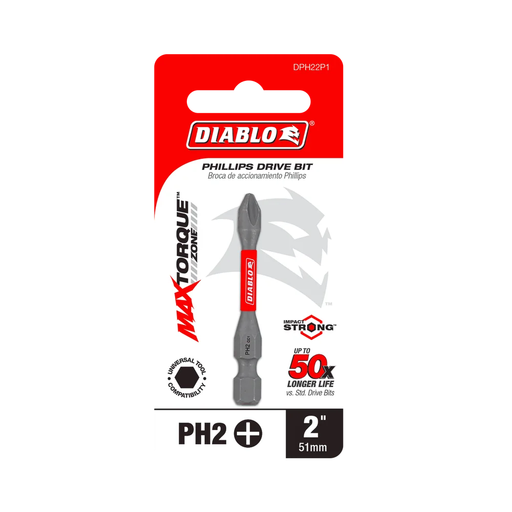 #2 PHILLIPS, 2" SCREWDRIVER INSERT BITS- DIABLO